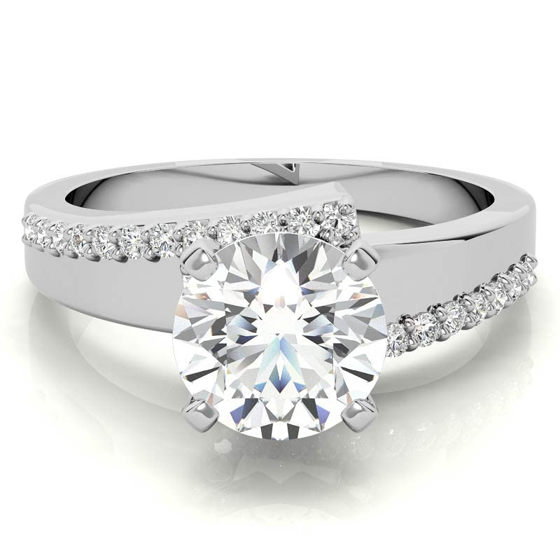 Round Brilliant Moissanite & Diamond Bypass Engagement Ring, 0.23ct
