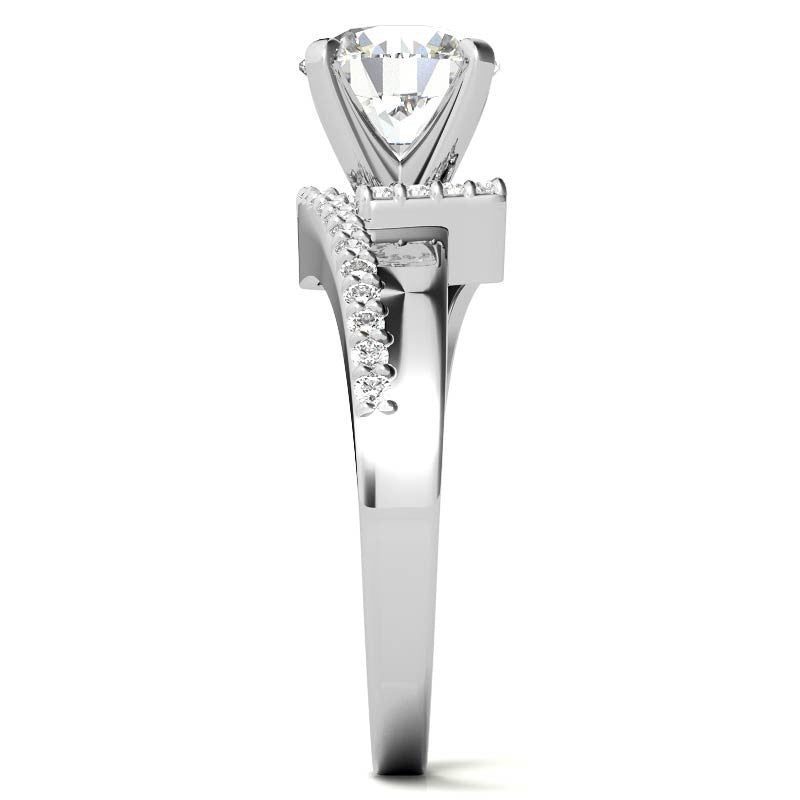 Round Brilliant Moissanite & Diamond Bypass Engagement Ring, 0.23ct