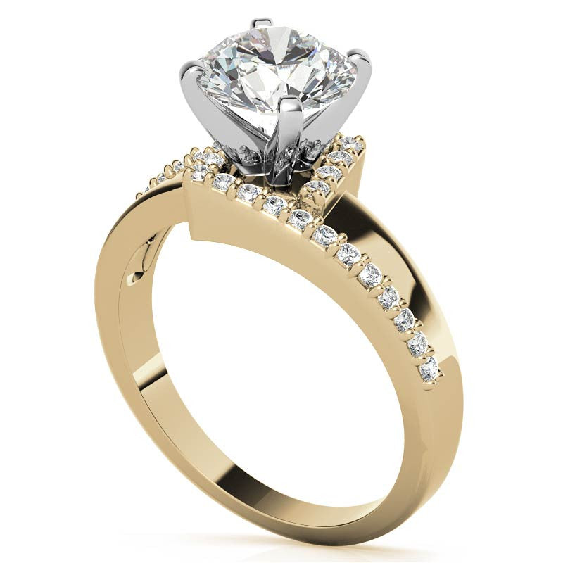 Round Brilliant Moissanite & Diamond Bypass Engagement Ring, 0.23ct