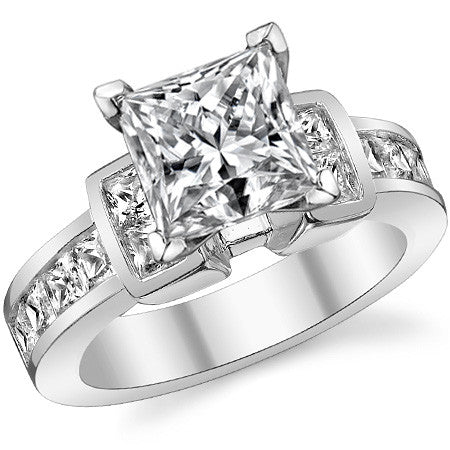 Square Channel Set Engagement Ring Setting, 1.6ct