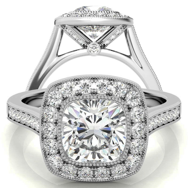 Legacy Cushion Engagement Ring with Milgrain Bezel