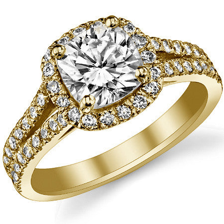 Cushion Split Shank Halo Moissanite Engagement Ring
