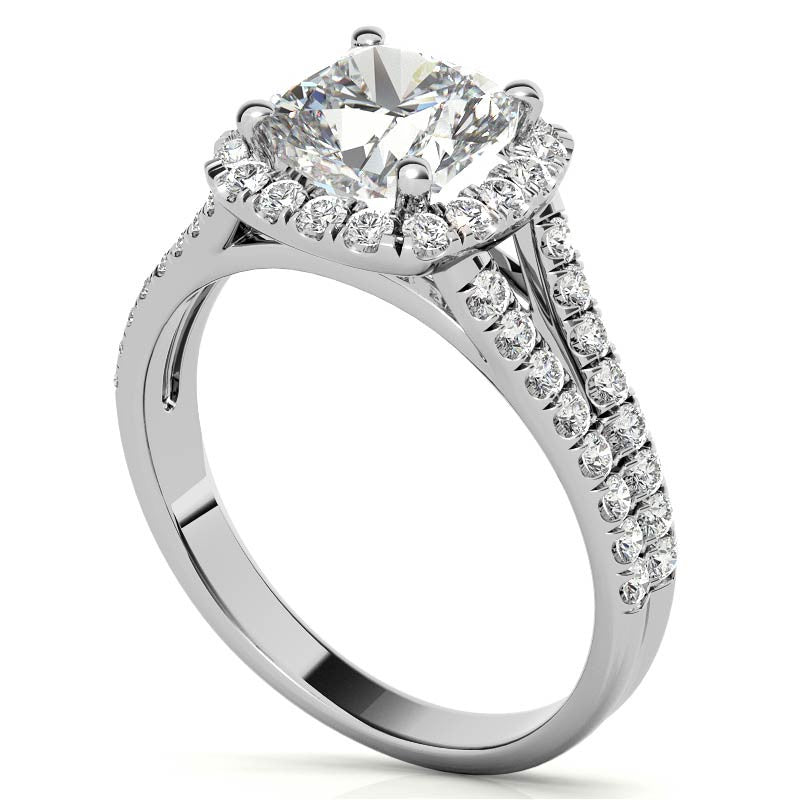 Cushion Split Shank Halo Moissanite Engagement Ring