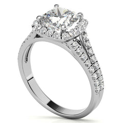 Cushion Split Shank Halo Moissanite Engagement Ring