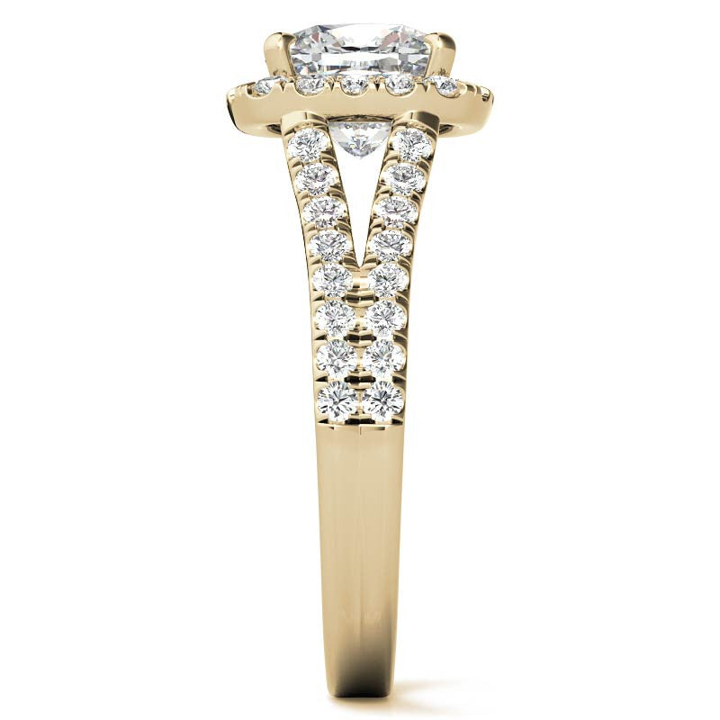 Cushion Split Shank Halo Moissanite Engagement Ring