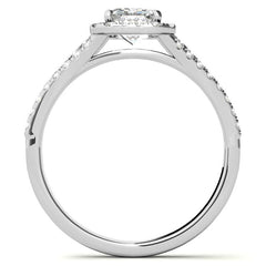 Emerald / Radiant Split Shank Halo Moissanite Engagement Ring