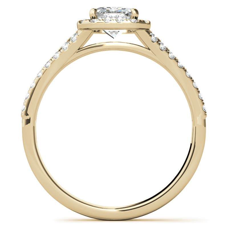 Emerald / Radiant Split Shank Halo Moissanite Engagement Ring