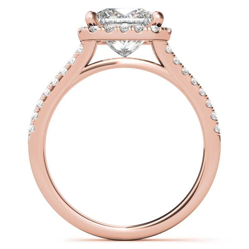 Princess Split Shank Halo Moissanite Engagement Ring
