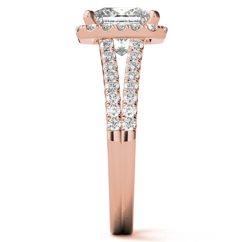 Princess Split Shank Halo Moissanite Engagement Ring