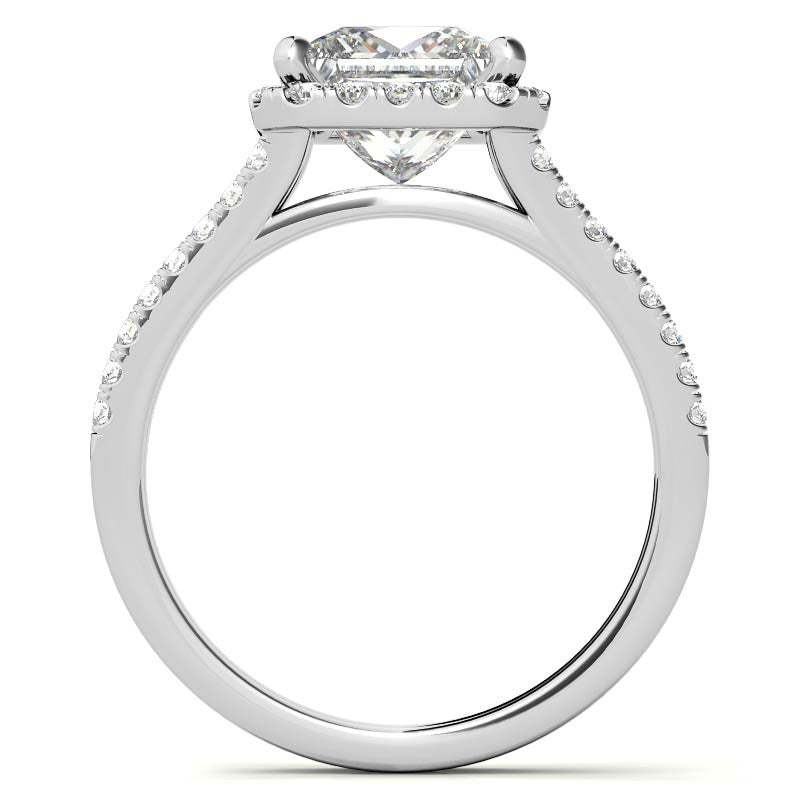Princess Split Shank Halo Moissanite Engagement Ring