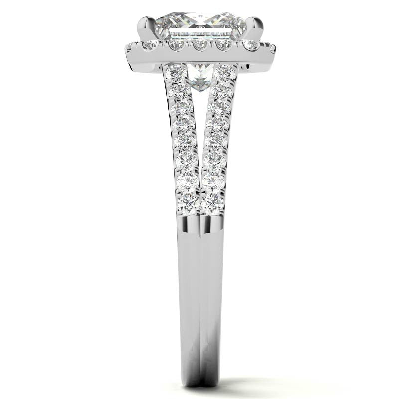Princess Split Shank Halo Moissanite Engagement Ring