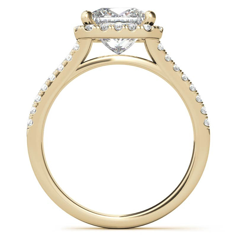 Princess Split Shank Halo Moissanite Engagement Ring