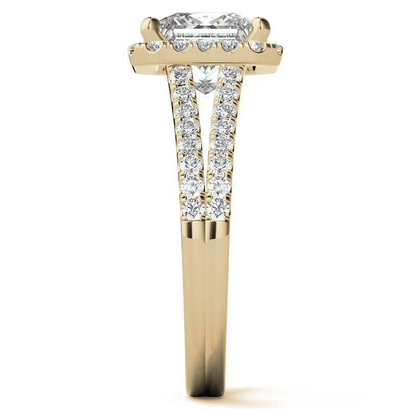Princess Split Shank Halo Moissanite Engagement Ring