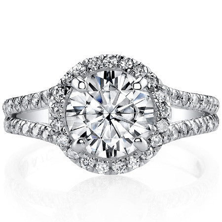 Round Split Shank Halo Moissanite Engagement Ring