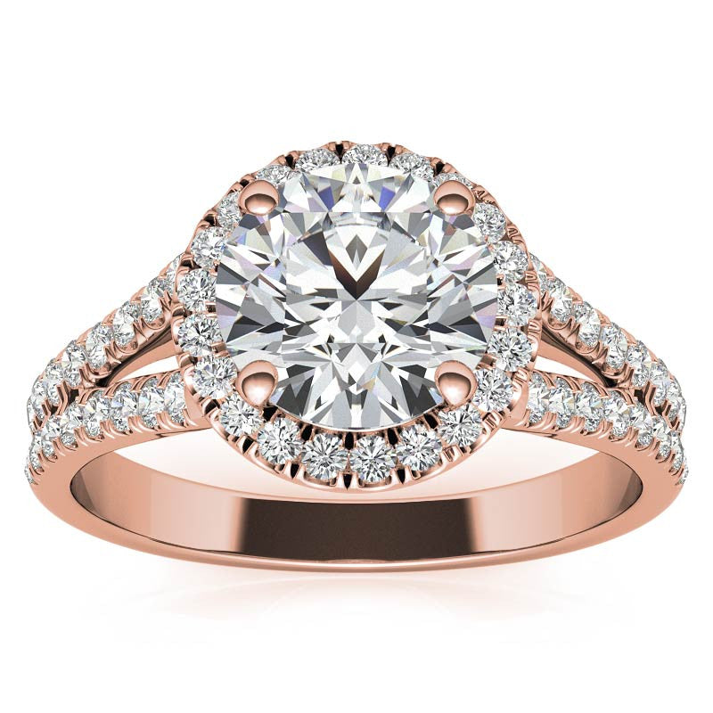 Round Split Shank Halo Moissanite Engagement Ring