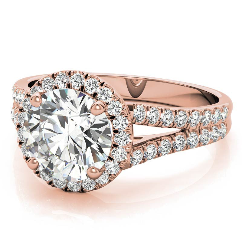Round Split Shank Halo Moissanite Engagement Ring
