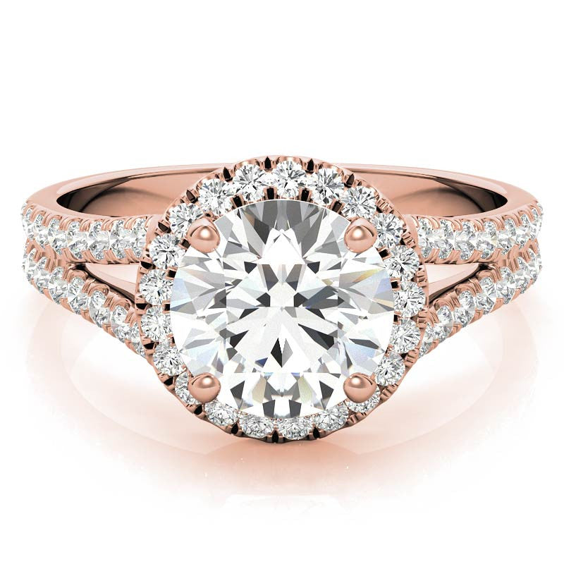 Round Split Shank Halo Moissanite Engagement Ring