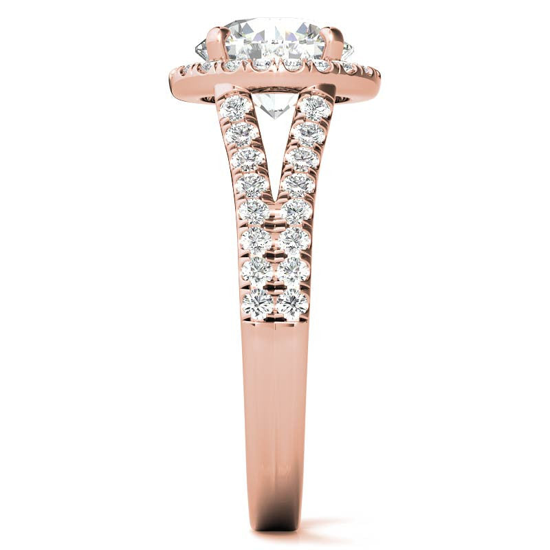 Round Split Shank Halo Moissanite Engagement Ring