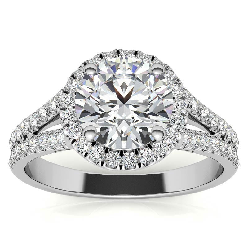 Round Split Shank Halo Moissanite Engagement Ring