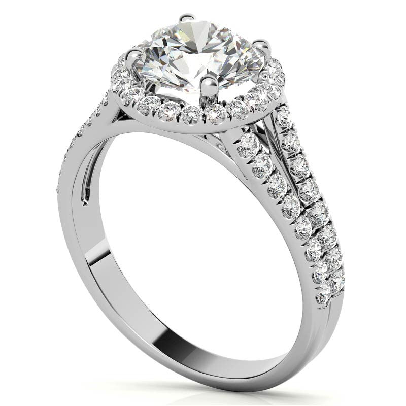 Round Split Shank Halo Moissanite Engagement Ring