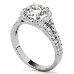 Round Split Shank Halo Moissanite Engagement Ring