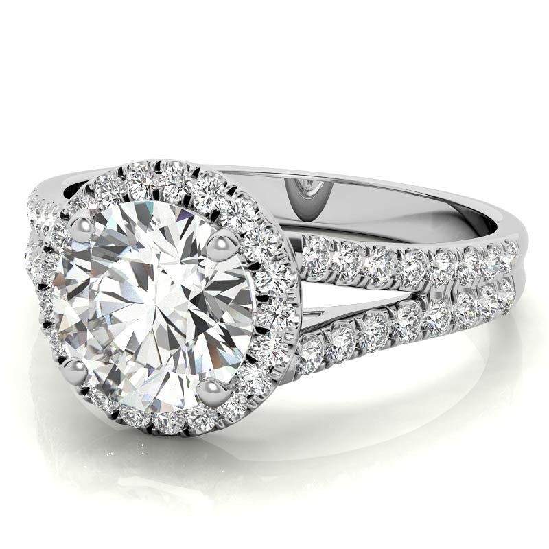 Round Split Shank Halo Moissanite Engagement Ring