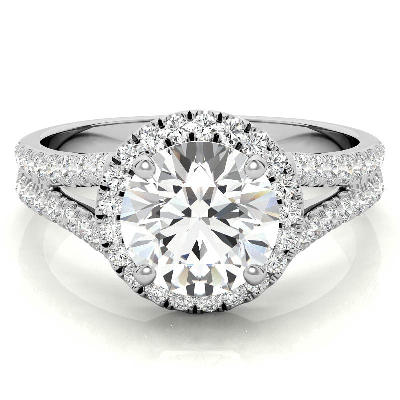 Round Split Shank Halo Moissanite Engagement Ring