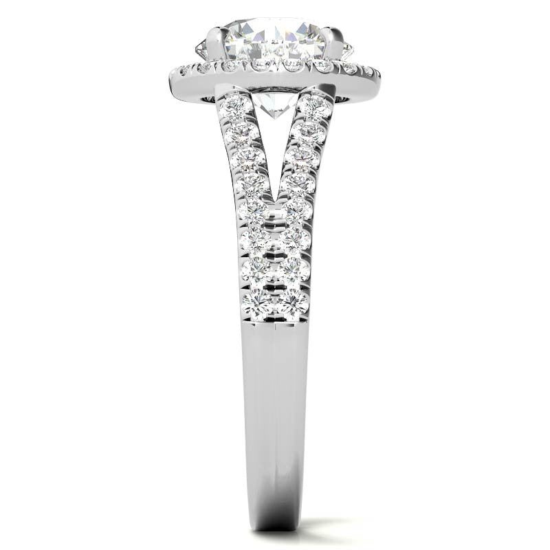 Round Split Shank Halo Moissanite Engagement Ring