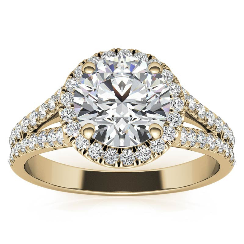 Round Split Shank Halo Moissanite Engagement Ring