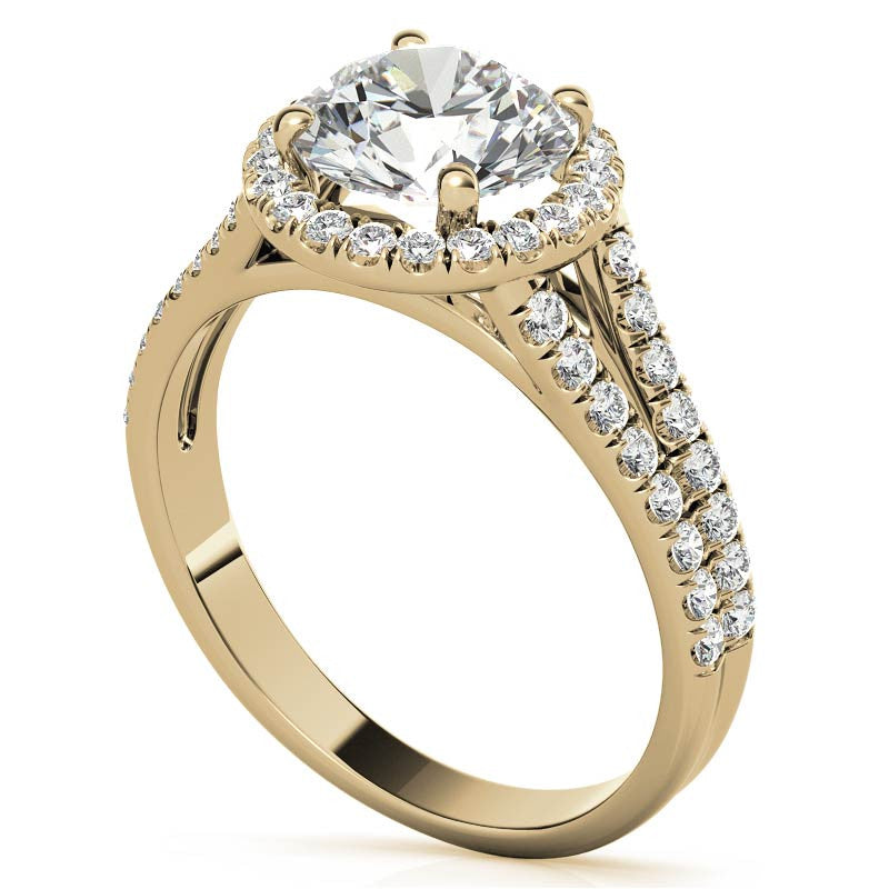 Round Split Shank Halo Moissanite Engagement Ring