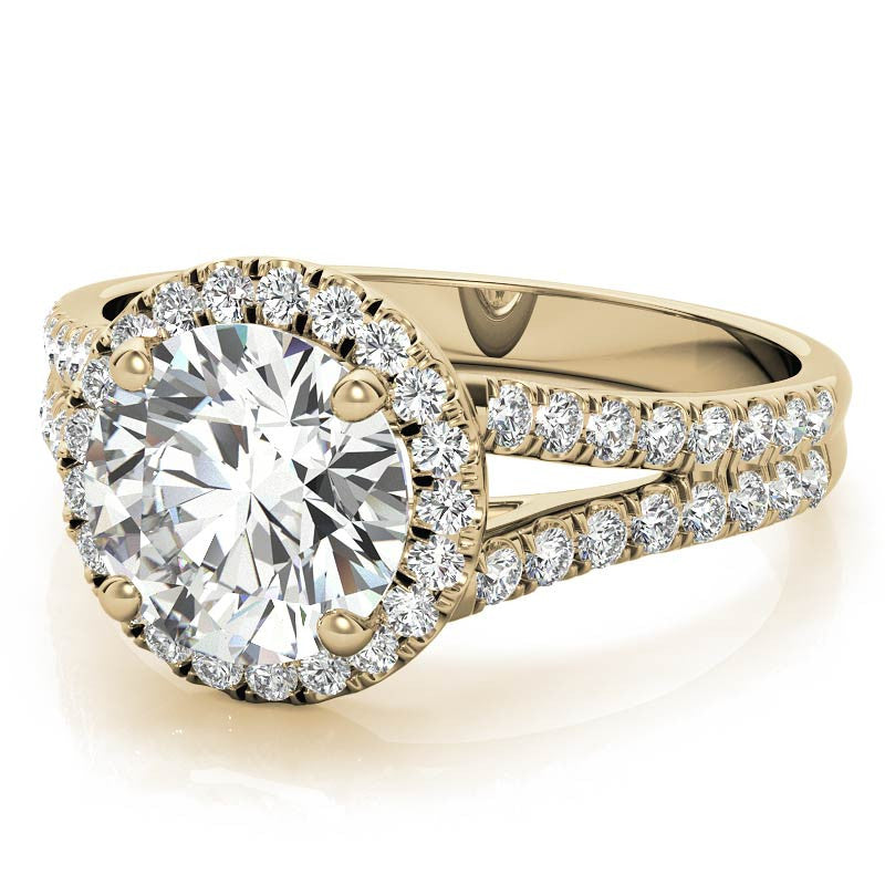 Round Split Shank Halo Moissanite Engagement Ring