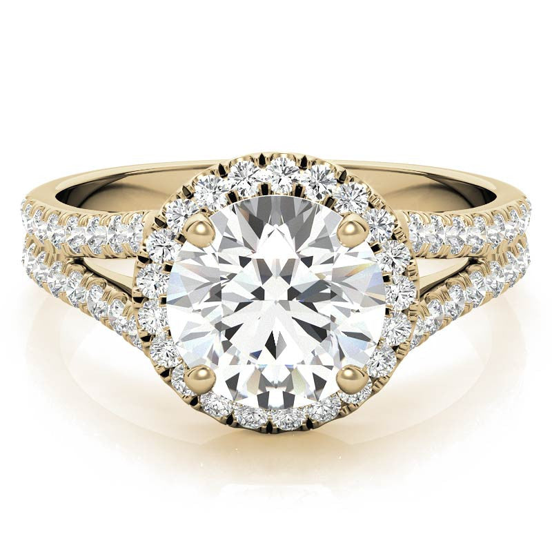 Round Split Shank Halo Moissanite Engagement Ring