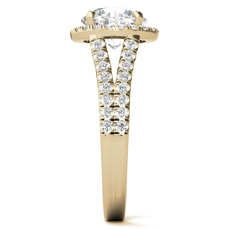 Round Split Shank Halo Moissanite Engagement Ring