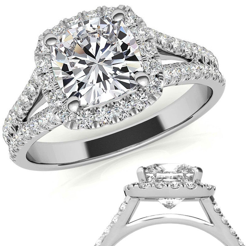 Cushion Split Shank Halo Moissanite Engagement Ring