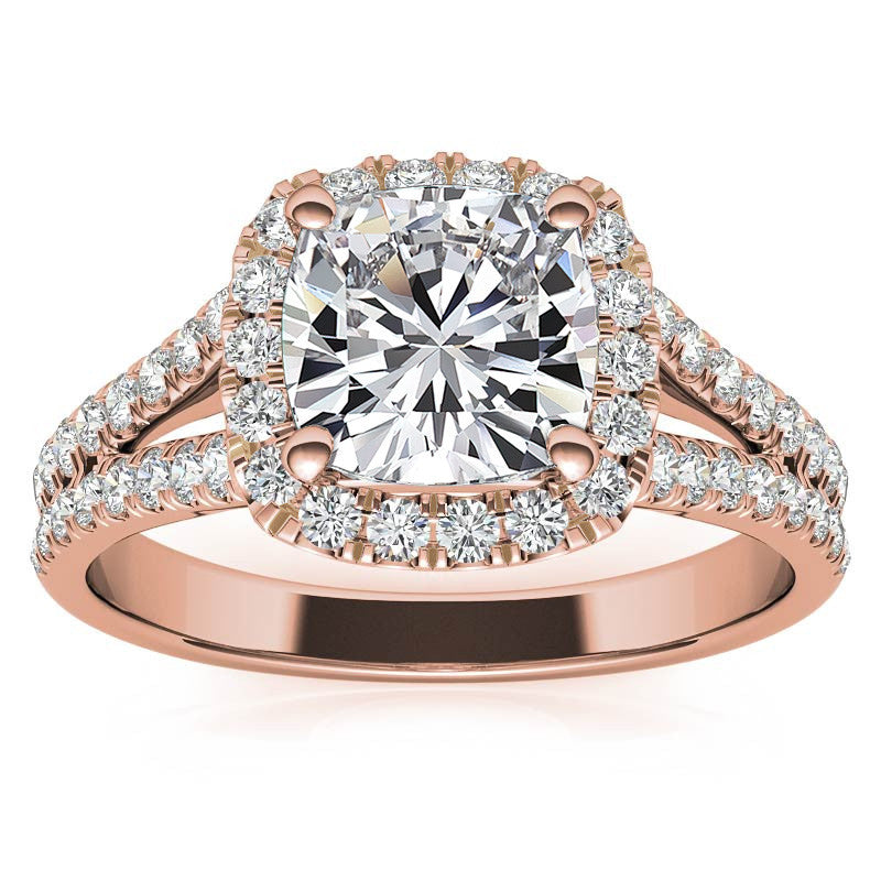 Cushion Split Shank Halo Moissanite Engagement Ring