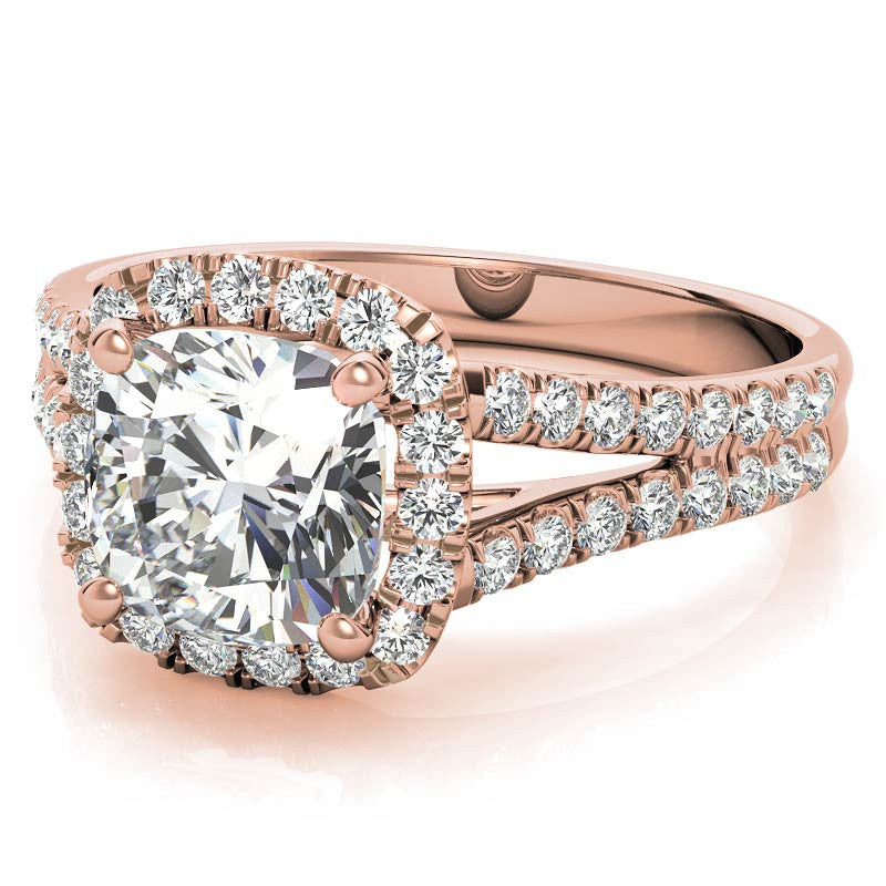 Cushion Split Shank Halo Moissanite Engagement Ring
