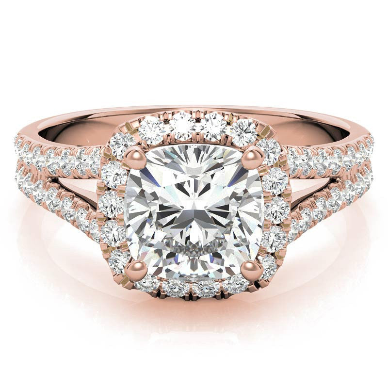 Cushion Split Shank Halo Moissanite Engagement Ring