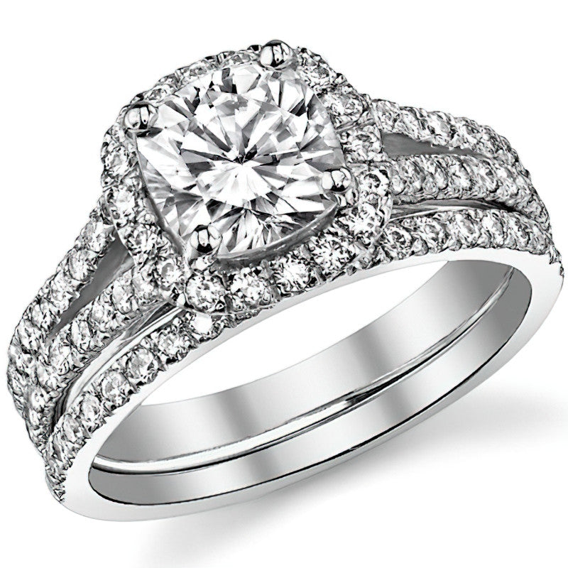 Cushion Split Shank Halo Moissanite Engagement Ring