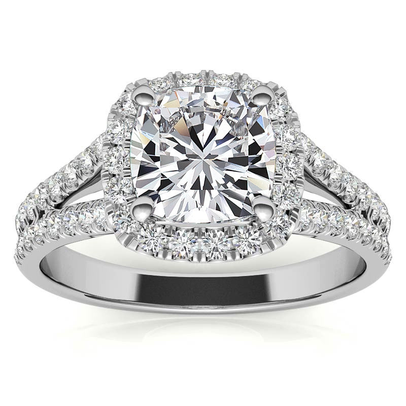 Cushion Split Shank Halo Moissanite Engagement Ring