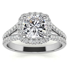 Cushion Split Shank Halo Moissanite Engagement Ring