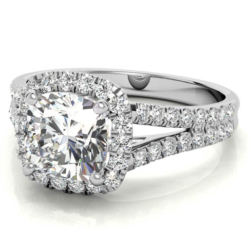 Cushion Split Shank Halo Moissanite Engagement Ring