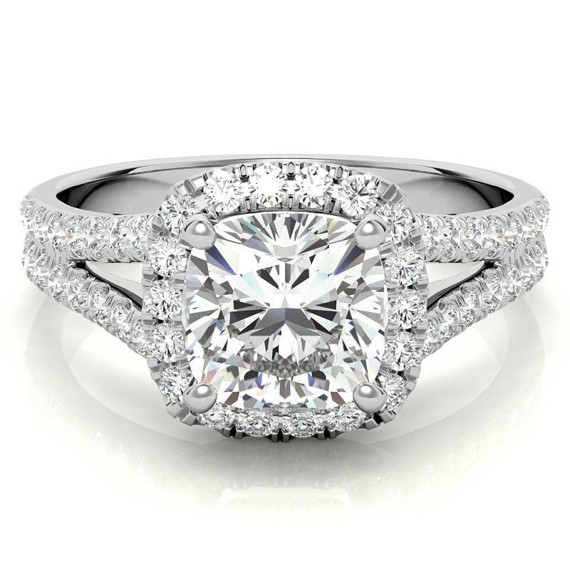 Cushion Split Shank Halo Moissanite Engagement Ring