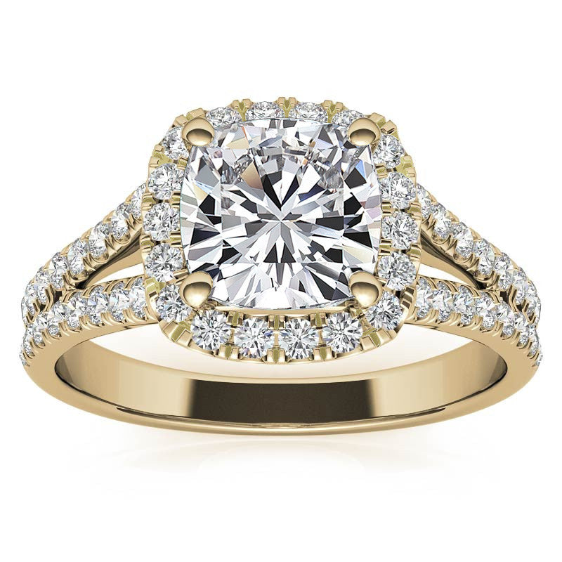 Cushion Split Shank Halo Moissanite Engagement Ring