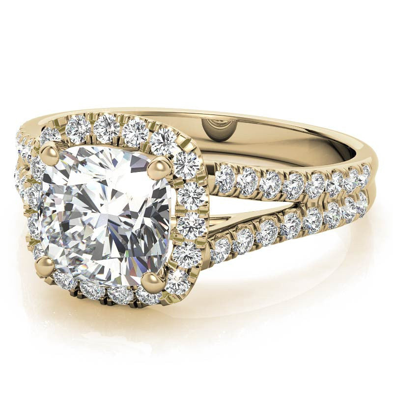 Cushion Split Shank Halo Moissanite Engagement Ring