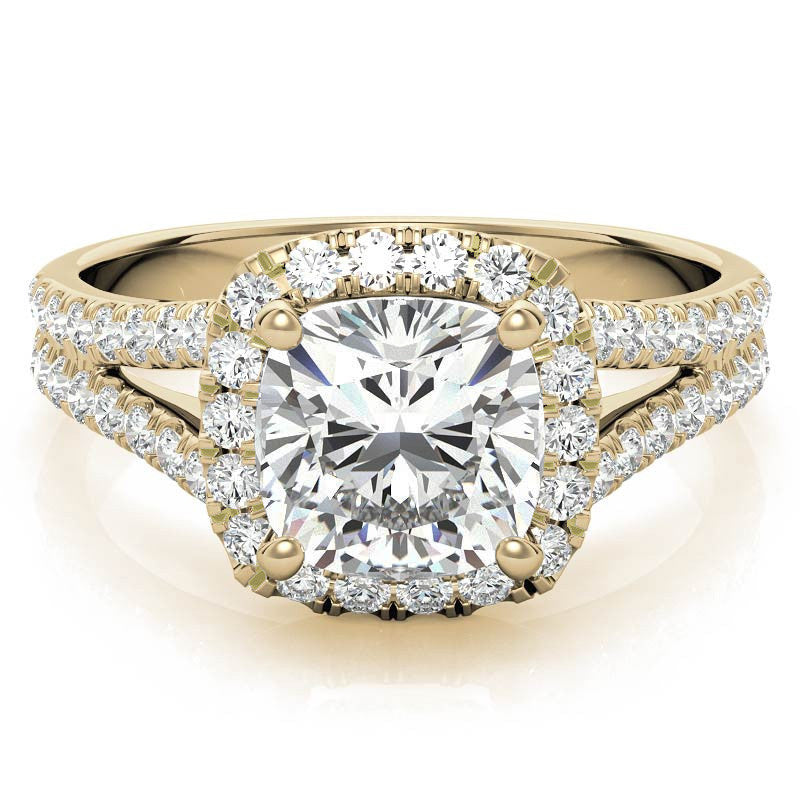 Cushion Split Shank Halo Moissanite Engagement Ring