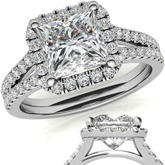 Princess Split Shank Halo Moissanite Engagement Ring