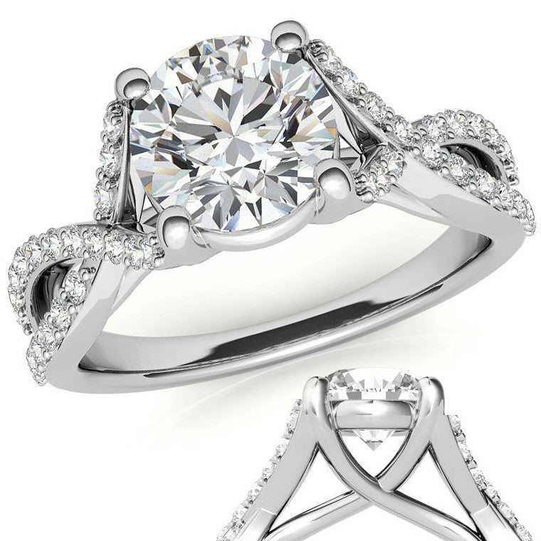 Round Trellis Split Shank Moissanite Engagement Ring