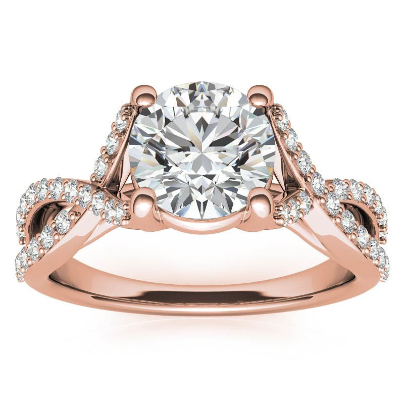 Round Trellis Split Shank Moissanite Engagement Ring