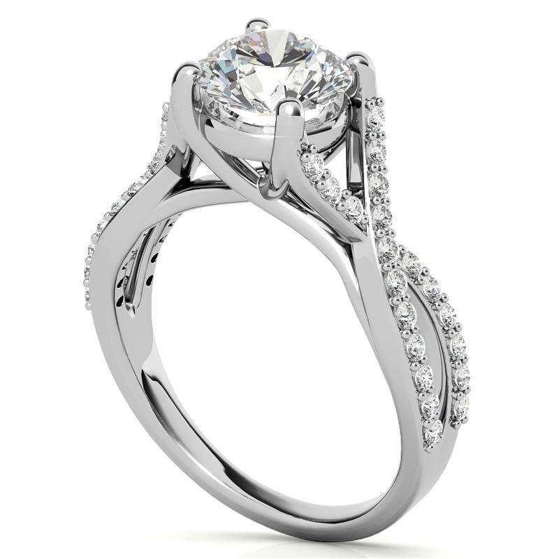 Round Trellis Split Shank Moissanite Engagement Ring