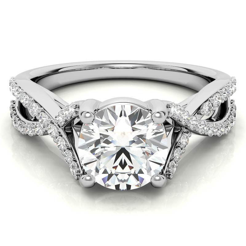 Round Trellis Split Shank Moissanite Engagement Ring